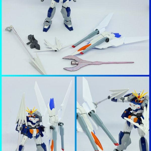 オーライザー+デルタカイ。このシルエットめちゃくちゃ戦闘機っぽくてカッコいい。ここに他意なくたまたまちょうど良さそうな機体がいたので仮の持ち手として持ってもらって色々試すと……？ 某アニメのキ○スト○イカーが浮かぶ装備になった。 完成が楽しみになってきた、おや……なんか知らん装備まであるな……さてどうなることやら。（4枚目）