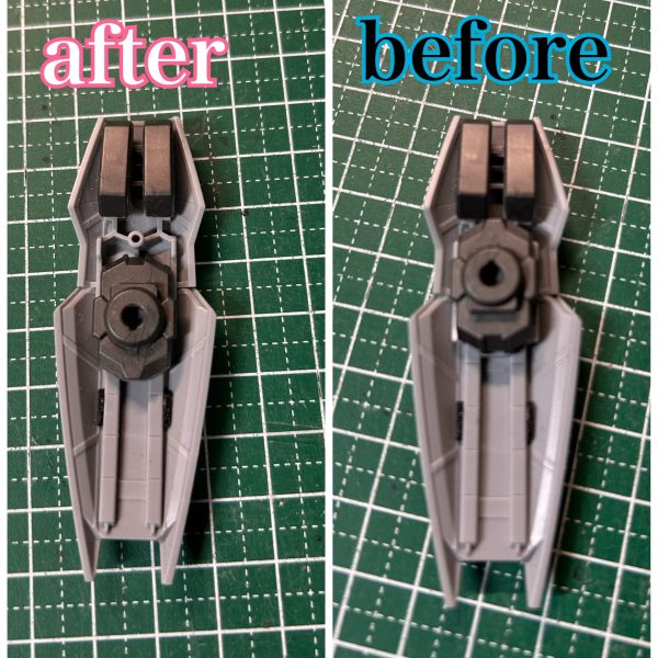 シールド位置を変更しました。デフォルトだと位置が下過ぎてやる気ない感じだったんでちょっとこれは無いなと😅やり方は簡単、予備のEパックと真ん中の接続パーツが一体化してるのを分割して、接続パーツを逆向きに取り付けるだけです。後ろのダボピンは邪魔なんで切り飛ばします。プラ板とかであとは蓋すれば完璧です😆あと欠損していた肩のダクトをプラ板で制作しました。寒くて全然やる気出ないんですがちょっとずつ進めてます😅（2枚目）