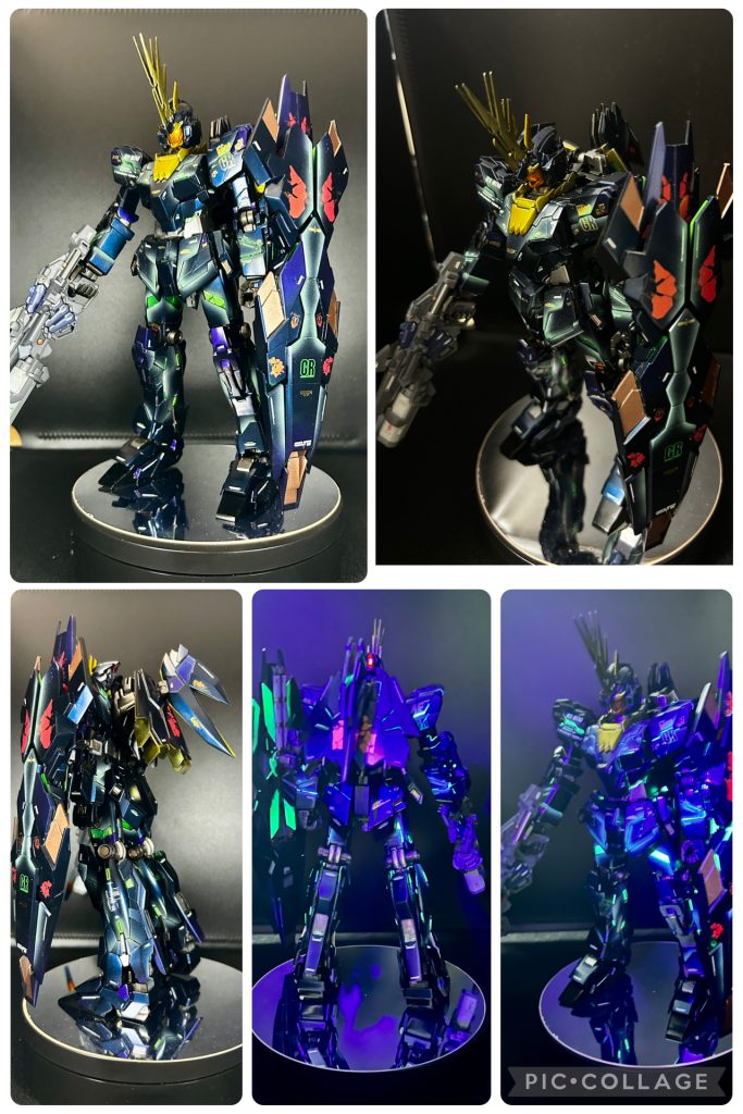 デストロイで固定する予定だったのでユニコーンモードでも何枚か。蛍光グリーンのスミ入れをしたのですがほぼ目立たず…