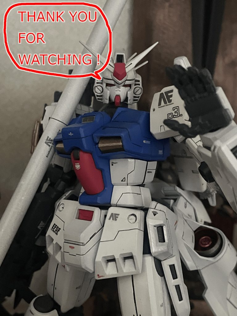 以上です。制作期間は今年の6月~8月くらいで実は結構前に完成していたのですが、諸事情により投稿を遅れさせていました。今年はもう一個くらいガンプラ完成させたいですね。ではまた!