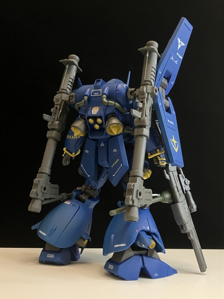 ◆正面・背面◆本機は軽キャノンをベースにティターンズがアナハイムに裏取引して開発したMSである。ランドセルの大型化、各種装甲とバーニアを増加し強化している。出力を上げる為、ビームサーベル以外の武装は無く実弾兵装のみとなっている。現時点ではケンプファーと命名されているが後にブラッシュアップされマラサイとして量産されていく事となる。