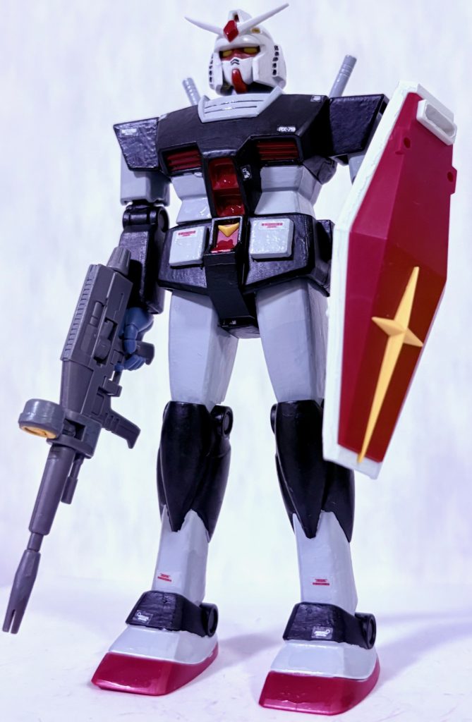 当初は旧キットのギャンを100作品目とする予定だったが、改造が思ったより大変そうだったので、先にコイツにした（だって改造しやすいんだもん(gundam-kao5)）。全身に余ったオリジンガンダムのデカールを貼ってリアルな感じにしてみた。