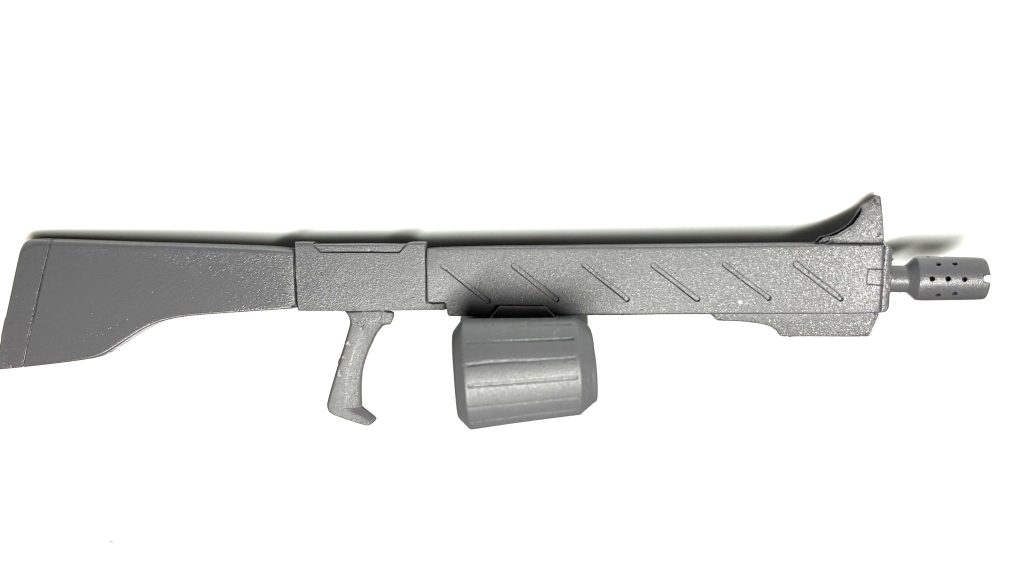 スジ掘りを少し入れて、ひとまずグレーサフを吹いてみてこんな感じ。