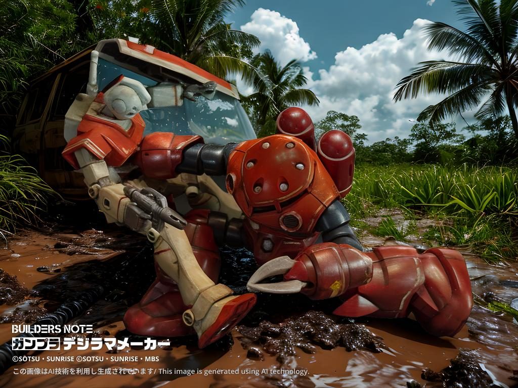 ジャブローに散る‼️これもジオラマをデジラマに・・・以下同文ですね😅デジラマに洞窟のシチュエーションなくてジャブローの外という設定です。