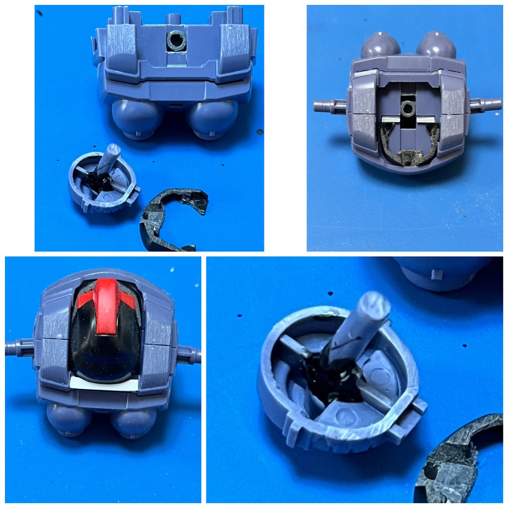 首を埋め込みするため、各所パーツを削る