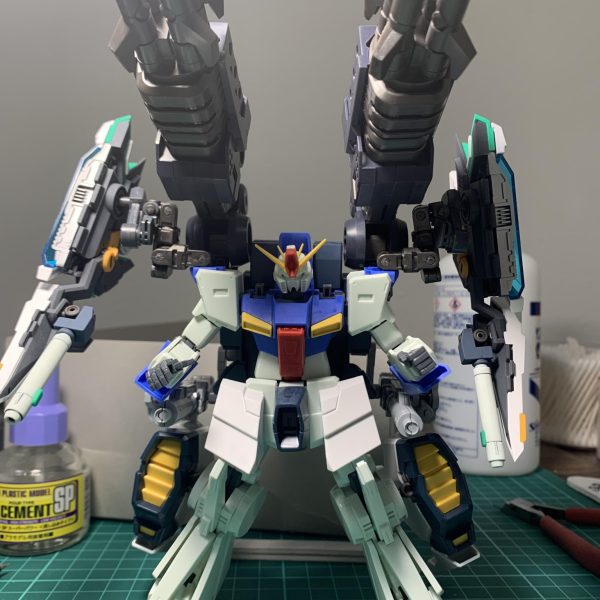 ・HG 1/144 ガンダムZZ・童友社 御模道 ATKガール 四聖獣 玄武・ギガンティックアームズ ブリッツガンナーブラック Ver.・HG 1/144 ナラティブガンダム A装備・ノンスケール MSキャノン01のミキシングです。設定、カラーリングはまだ未定です。コレが完成したらHi-ν（青龍）、ガンダム（麒麟）を予定してます🙇（2枚目）