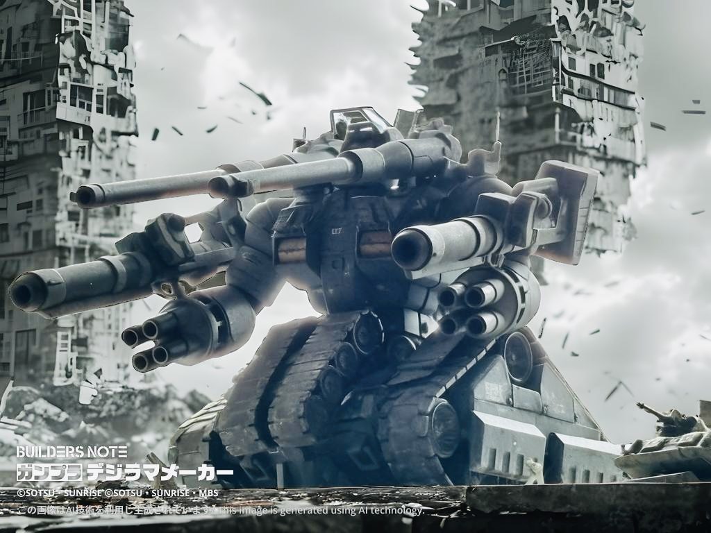 こちらで最後です約10ヶ月間、3機種を並行で作りデスクはカオスでした。難所の度に作業は滞りオプションパーツや脇役をひたすら作って現実逃避、、ダラダラとコツコツは同じ意味でした。本当になんとかなって良かったです。今回もご閲覧いただきありがとうございました。APENDIX :最後に作成背景を添けますので、ご笑読ください。 ガンダム・復讐のレクイエム異譚”脱走と追跡のサンバ”------------------------------【第3話 ガンタンク大地に寝る!!】 宇宙世紀0080、アフリカの人々は日常生活を取り戻しつつあった。各所にゲリラ戦を続けるジオン残党が跋扈し、地球連邦も決定打を出せないまま緩い膠着状態が続いていた。連邦政府は治安回復のアピールのため、0081年元旦からパリ~アフリカ間を走るモビルスーツ・ラリーを企画した。終戦を迎えて無用となったガンタンクの一部は、八州重工でRX-75Block6(通称typeRと呼ばれた)へ改修が進んだ。パリ~アフリカ・ラリーのホモロゲ―ションモデルでもある。コアブロックを廃して操縦系統を一本化、装甲の軽量化とエンジンの換装によって飛躍的な機動力を獲得した。車体前部へのサブクロウラ装備や、アサルトモードと呼ぶ走破性の高い前傾形態への変形機構が追加された。軍を除隊したスレッガー・ロウ元中尉は、フィアンセである八州重工CFOのミライ女史からのスポンサードを受け、このレーシング・ガンタンクのパイロットとしてラリーへ参加準備を進めていた。0081年1月新春、ロウ元中尉は彼の愛車とともに出発位置にいた。「中尉、必ず、かならず生きて帰ってください。必ず。」「少尉。これを受け取ってくれ。安物だがね、姉の形見なんだ、、、、ミャクミャクっていうんだ。」「スレッガー、、、、、、」目を見張る八洲重工CFOの唇は、旅立つドライバーにより塞がれた。やがて、彼女を乗せたリフト車はガンタンクから静かに離れる。長いラリーがはじまった。数日後アフリカ奥地の山岳地帯には、総合1位で疾走するRX-75Block6の姿があった。その前後に突如、2機のザクがバーニア降下で現れた。双肩の赤いザクとグリーン、ツギハギのF2型ザクが、高速移動するガンタンクを前後から襲う。ザクの攻撃は打撃が中心で、コクピットへの攻撃を避けていた。武装や走行装置を破壊した結果、ガンタンクBlock6は行動不能となった。死傷者・行方不明者は居ないものの、ガンタンク以外にも多くの参加機体がその付近で鹵獲された。搭乗員は保釈された。ジオン・アフリカ方面軍ではこれらの鹵獲兵器を即座に自国化し、貴重な戦力として活用した。すでに平時で兵器の非合法化が進んでおり、武器の獲得は旱天慈雨の恵みとなった。この襲撃事件は、アフリカ方面軍、基地司令ノイエン・ビッター少将とニュータイプ、イリア・ソラリ大尉の仕業だった。任務の都合上、この2人はペアとして緊密に連携していたことを疑う余地はない。中年の天涯孤独男とシングルマザーの親密さに関して別の噂もあったが、本稿はこれ以上触れない。---------------------------------------------だ がしかし、モフモフは見ていた