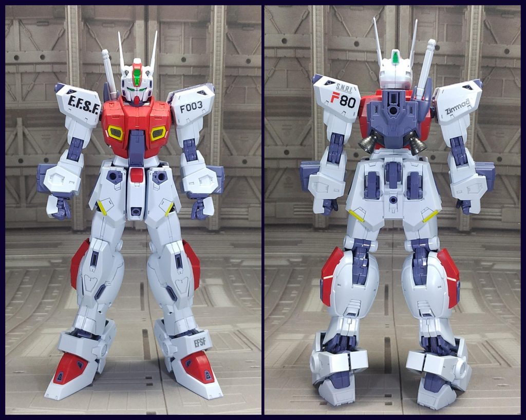 まずは素の状態。ハードポイントのカバーを外し、腕をミッションパック対応のパーツに交換しています。この状態を基本にF80から取り外したパーツと装備できなかったミッションパックのパーツを手前に置いて撮影していきます。前編はAタイプ～Kタイプまでです。
