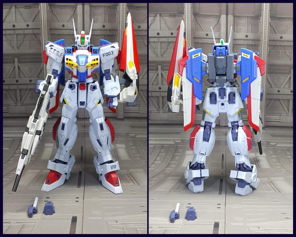 Nタイプ全て取り付けることができます。胴体前面は固定できません。シールドを装備するため通常の腕パーツに交換しています。今回はビームサーベルラックを外していますがNタイプ付属の延長パーツを使用するとラックを外さずに取り付けることができます。