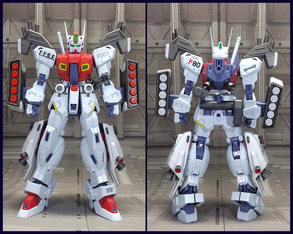 Dタイプ全て取り付けることができます。背中にF80のシールドを取り付けたり、余剰パーツからF90のビームライフルを作る事でよりF90Dタイプのスタイルに近づけることができます。