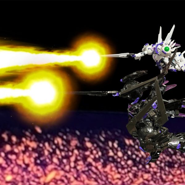 落ちてください・・・落ちろっ💢消えろ・・ウッソっ💢三者から放たれるビームを交わしつつ、腰のビットを放つウッソ。しかし、事前にクロノクルが放ったショットクローとぶつかり爆散。・・・・つーかまえた^_^すかさず近づくロキノワール。ビッグショックバイトがG-Vサードを掴む。いまだっ！やれっ！！アンリが叫ぶも飛ばないビーム。・・・何をしているっ、撃てっアフラ💢だが、動かないロキブランシェ。一体何が？（3枚目）