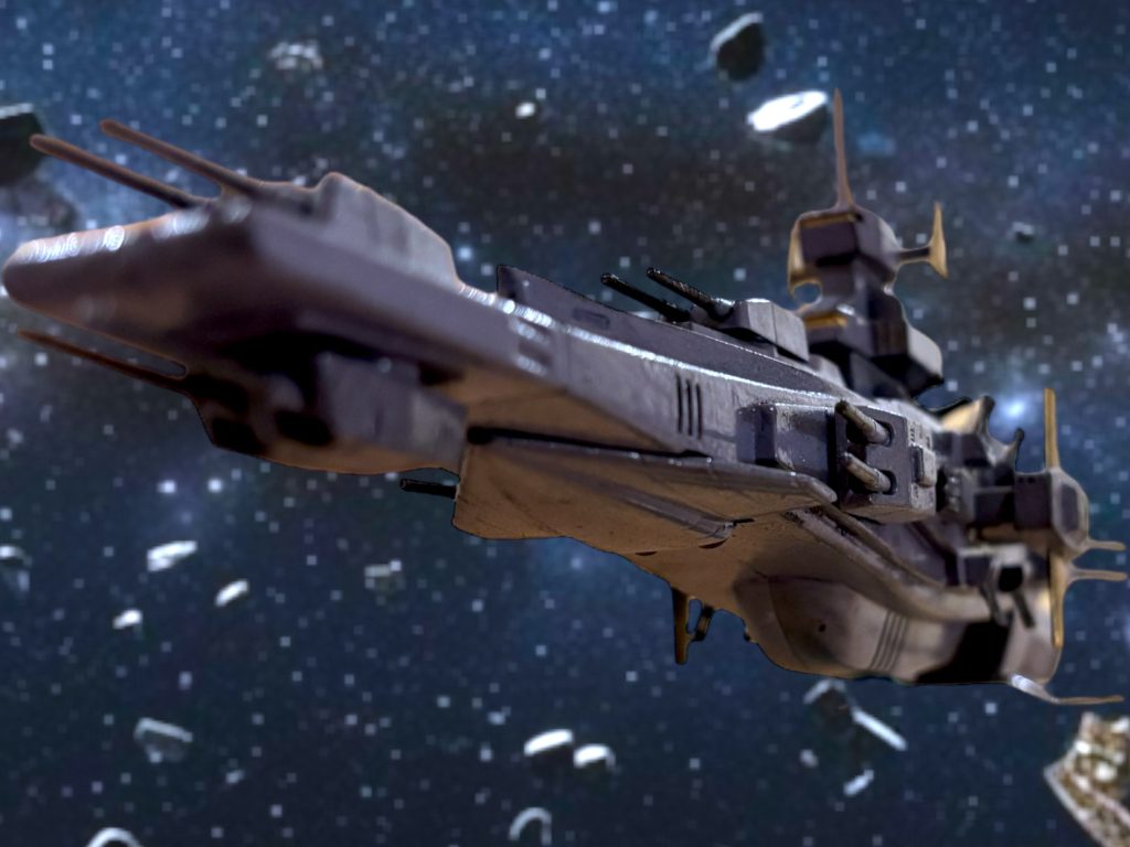 マゼラン、いい!宇宙戦艦はやっぱりかっこいいですね。特に、ガンダムシリーズ、宇宙世紀の戦艦は、エンジン部のゴツさがすごく好きです。戦艦の中では特に、ラーディッシュが好きで、コスモフリートコレクションで持っていたのですが、5年位前、ガンダム熱が急激に下がっていたころに処分してしまいました。もったいない。割と、大艦巨砲主義推しです笑”サクラ”と並べると、”サクラ”の違和感が増すので、あまり共演させないように気を付けます笑物語的には、ティターンズのマークとか入れると雰囲気も出るのでしょうが、今後、いろいろなデジラマに使いたいので、プレーンのままいきます。