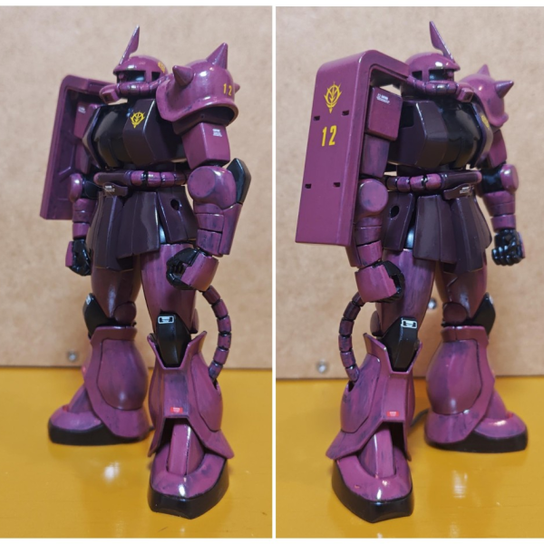 1:144シャア専用ザクのジオラマ作成中です。まずは機体から完成させました。モノアイをＬＥＤ化し、ジオラマ用の電飾を構成しました。（1枚目）