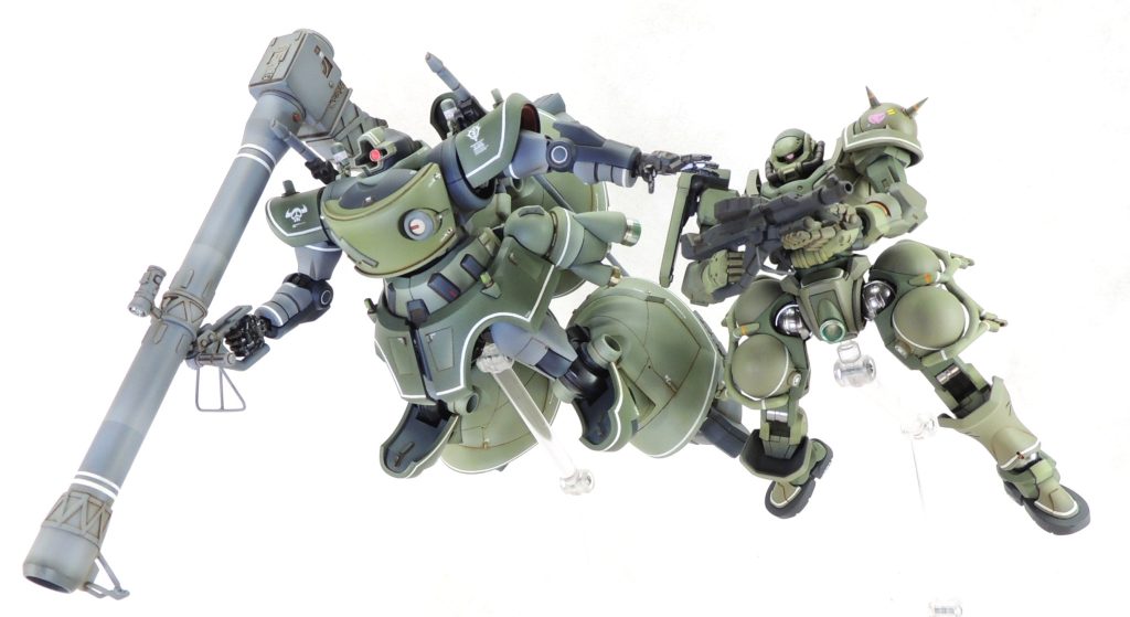 　最後まで御覧いただき、ありがとうございました。　リック・ドム(GQ)は、「黒い三連星専用機」と「シャリア・ブル専用機」が、TV放映終了後にキット化の恩恵を受けます。おそらく、緑色の一般機やトクワン専用機はプレバンでも発売が難しいと思うので、このたびは製作にチャレンジできてよかったです！