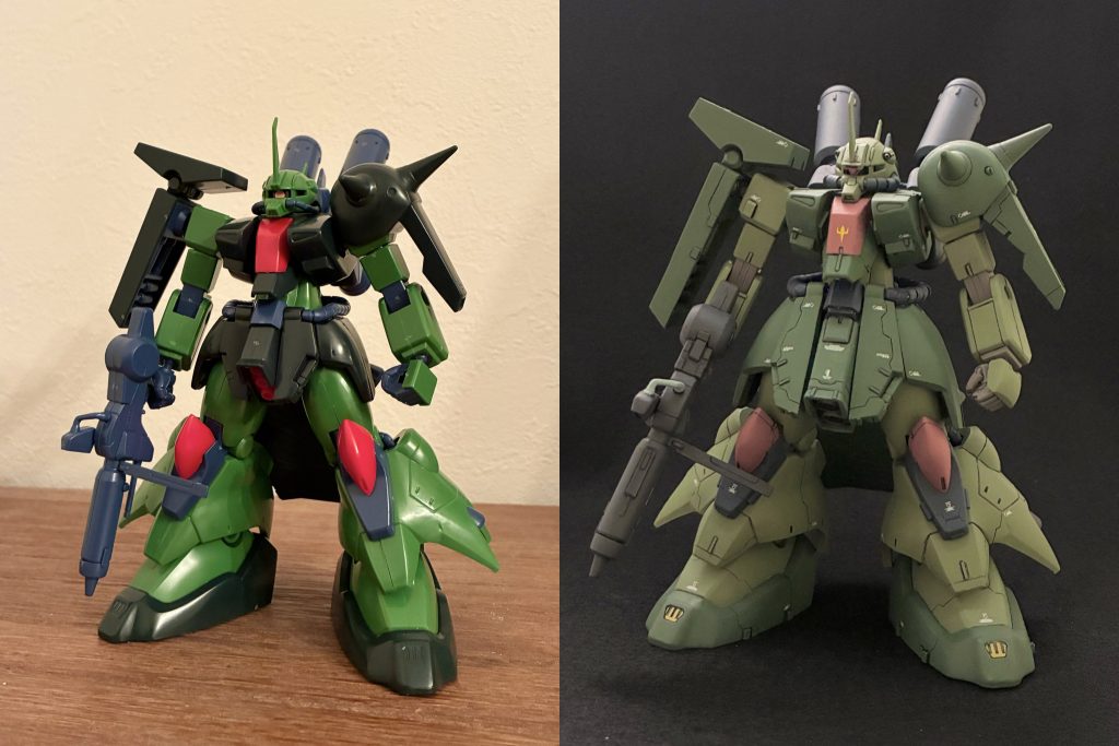 Before&Afterの比較です。初期のHGUCは程よく手が入れやすく、弄り甲斐があり改修作業も楽しかったです。