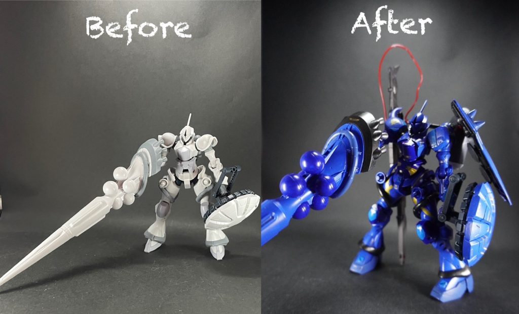 素組みとのビフォーアフター！青のギャンも良さげかなと思います😁