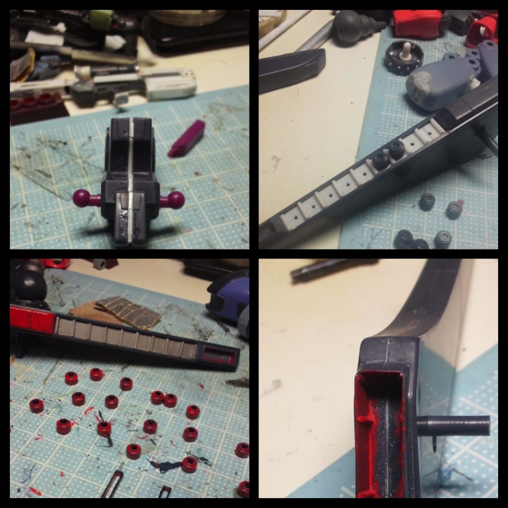 作業①　吸盤みたいなのをバラしてガイドレールぽくしたり、バーニア内等加工　