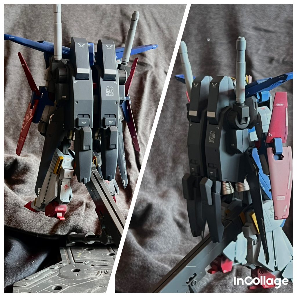 背面長年ふわっとした存在でしたが、近年カトキ版MGで商品化され公式化したようです（あくまで私の認識なので間違いがあるかもしれません）。先月の初めに組み済みのZZガンダムが手に入ったので、公式を参考に私も作ってみる事にしました。