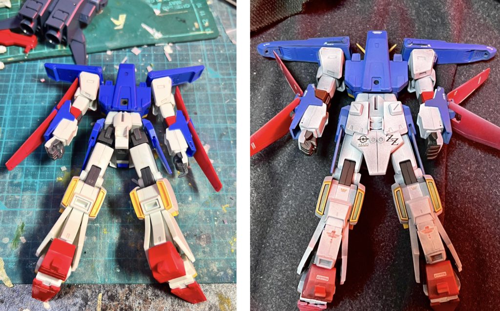 後ろのスカートアーマーとふくらはぎのスラスターが新造されています