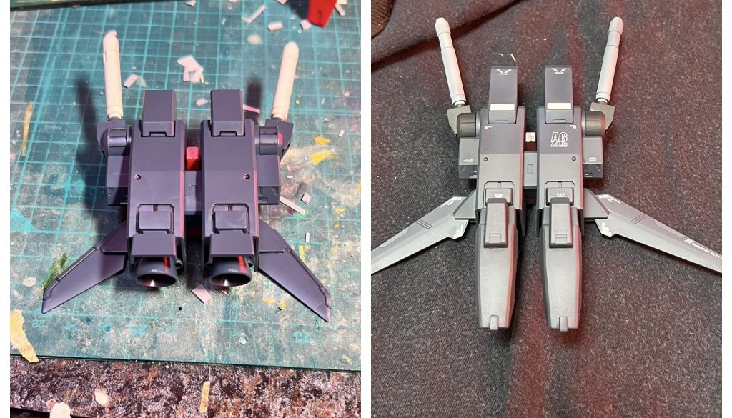 ランドセルミサイルポッドと羽とサーベルを伸ばしました。スラスターのカバーが新造です。