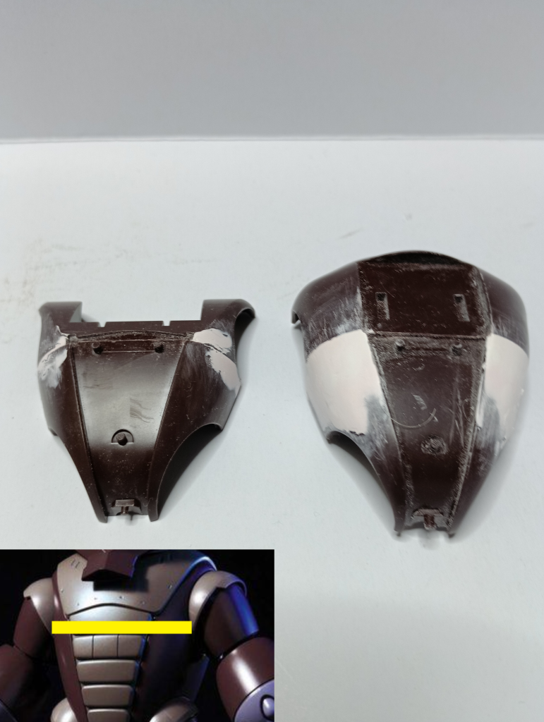 だいたい黄色い部分を切断し接着、段差をポリパテで整えています。こうやって文字で書くと簡単なのですが、実際は切断の際はビクビクしながら作業を行いましたW