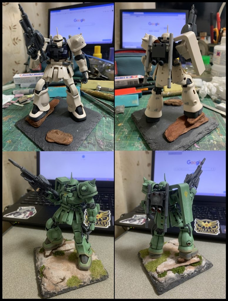 素組みとの比較になります。ロケット・ブースターはWAVEのG・タンク（ロングS）をベースに自作しています。