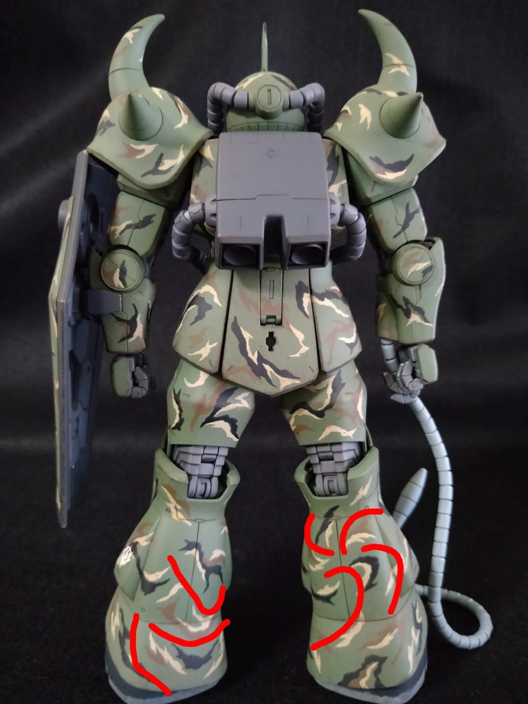 ふくらはぎに躍動感ある模様を入れ、変化をつけてみました。