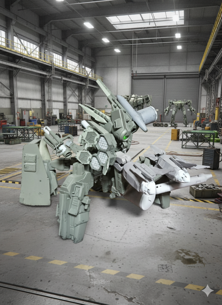 後ろから。格納庫です4脚で太陽炉3個付いてます 