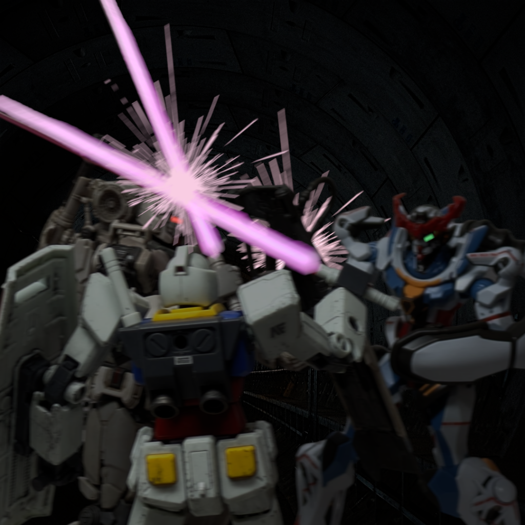 このラサ秘密基地跡は一年戦争時のラサ秘密基地攻防戦による国連軍の砲爆撃とMAアプサラスⅢ墜落時の爆発で坑道も含めて半壊状態であった。そのため先に坑道に入っていたエコーズは跳弾による崩落を避けるため銃火器を使用せずビームサーベルのみでの戦闘となった。マチュらも同じ条件であり、また、ガンダムEXも同じ条件だった。ガンダムEXのパイロット[なかなかにやる!コレがマヴとか言うやつか]ガンダムEXのパイロットの感想としてはさっきのジェガンよりも眼前のパイロットたちの方が手強かった。ジェガンたちは確かに精鋭と言える腕を持っていたが、阿吽の呼吸とも言える連携はなかった。狭い坑道内である程度動きが読めるはずなのに僚機のカバーと攻撃が早すぎて攻めきれない。ガンダムEXのパイロット[このままだと勝ちはないが負けもないな]2機同時に振り下ろされたヒートホークとビームサーベルを受けながら坑道破壊という禁じ手も考えていたガンダムEXのパイロットだったが、モニターに突如出たプログラム始動表記を見て考えを変えた。ガンダムEXのパイロット[潮時だ。まさか彼らがコーウェン議長が言う