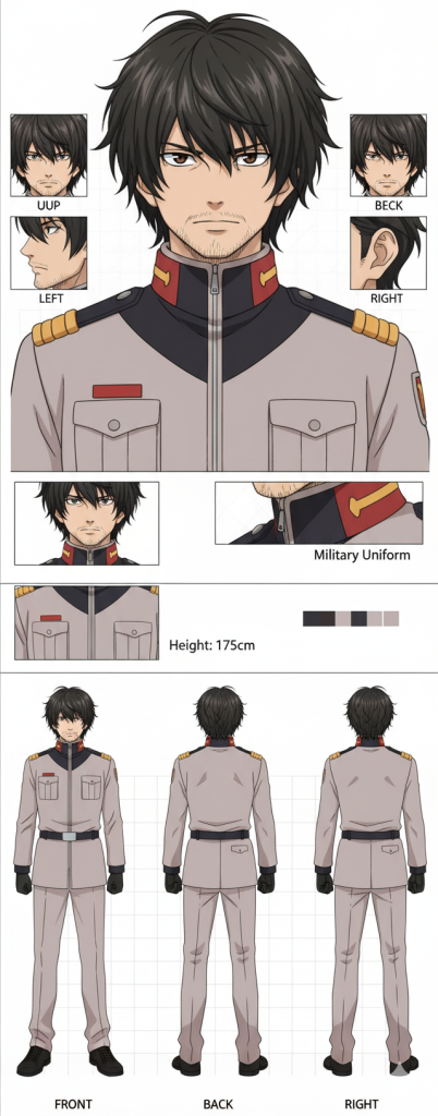 このキャラクターは友人に頭髪を＋したキャラクターです（笑）連邦軍服化で大分印象が変わりましたが.......それでは皆様、拝見して下さりありがとうございました。なにかありましたら、また編集するかも知れませんので御了承の程よろしくお願いします、