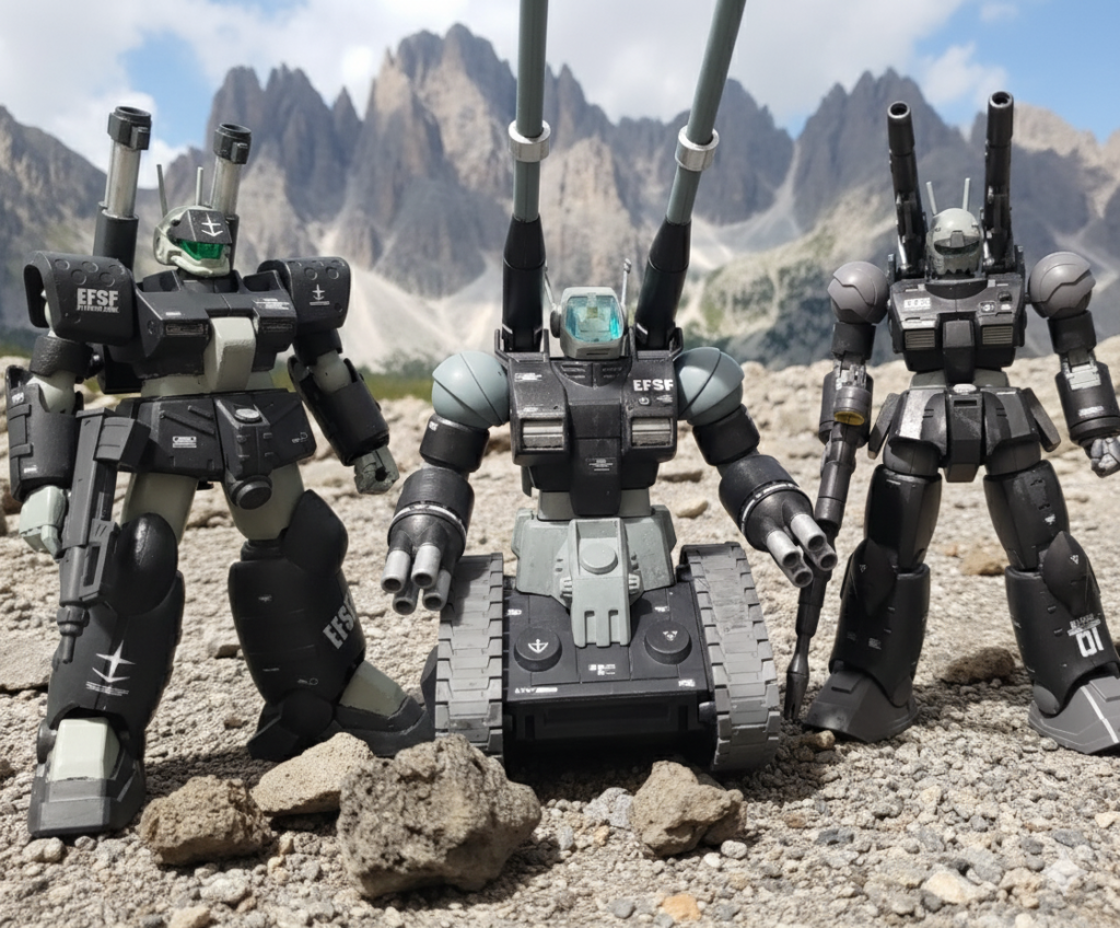 北米戦仕様風集合！あとはタブリがあるのはジムキャノンⅡだな！ジムキャノンⅡも北米戦仕様風にしようか迷うな.....