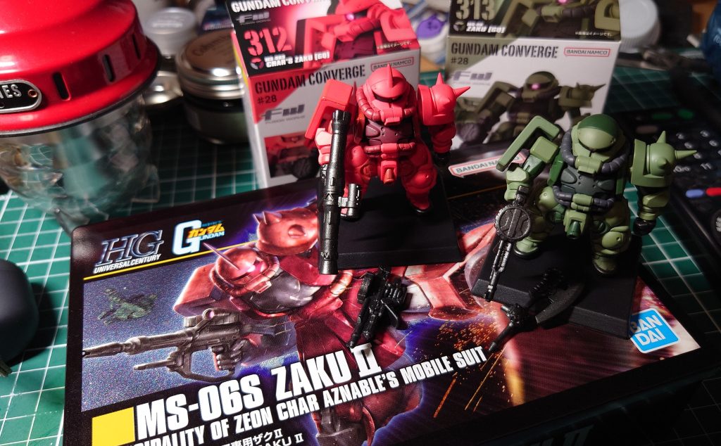 作品名：ジークアクスのザク<p>仕事帰りにコンビニでゲット！　ザクしか残ってませんでした　ジムカスタムはゲット出来ず　武装はザクマシンガン、ザクバズーカ、ヒートホーク　背面もバーニアがいっぱい　頭は外して、モノアイの位置を変えることが出来ます　ノーマル […]</p>
