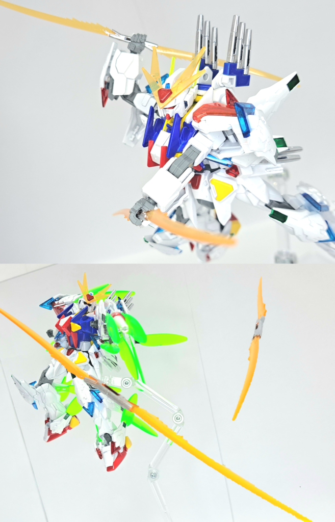 ビームサーベル背部左右3基ずつ、腰部に左右3基ずつの計12基装備されている近接武装。柄の両端に発振器が備わっており、ツインタイプとしても使用可能。ハルは3基を指の間に挟んで使用する。また、ファンネルのように遠隔操作が可能となっており、高速回転させて敵を切り裂く。