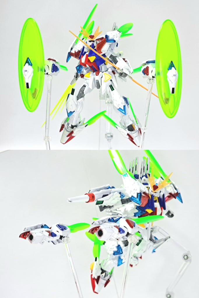 ifs（イフス）マルチビット本機体の背部バックパックに追加された四基のビット。一基につきifsユニットが二基付くことで宇宙は勿論地上や水中でも自在に動き、フィールドシールドを形成可能。ビット前方はビームキャノン兼ビームサーベル発振器となっている。ifs（イフス）ユニット全身に装備されているユニット。通常時はビームや物理的な攻撃を弾くバリアとして機能する他、ビームの収束などに利用される。ユニットの一部は分離して遠隔操作が可能であり、味方を守るバリアを形成する。本機体はフィールドシールドを形成するため、シールドは装備していない。