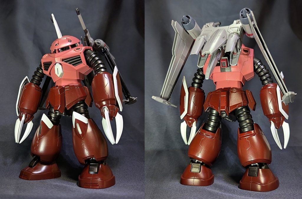 遅くなった理由の１つが可動時の塗装剥げ背面画像腹部：撮影後修正→剥げないように塗り直し→追加撮影→また剥げるどう塗り直しても剥げてしまうのでピンクは成型色活かしで組んだほうが良さそうです。動きが売りのSEEDアクションシステムキットなのに残念