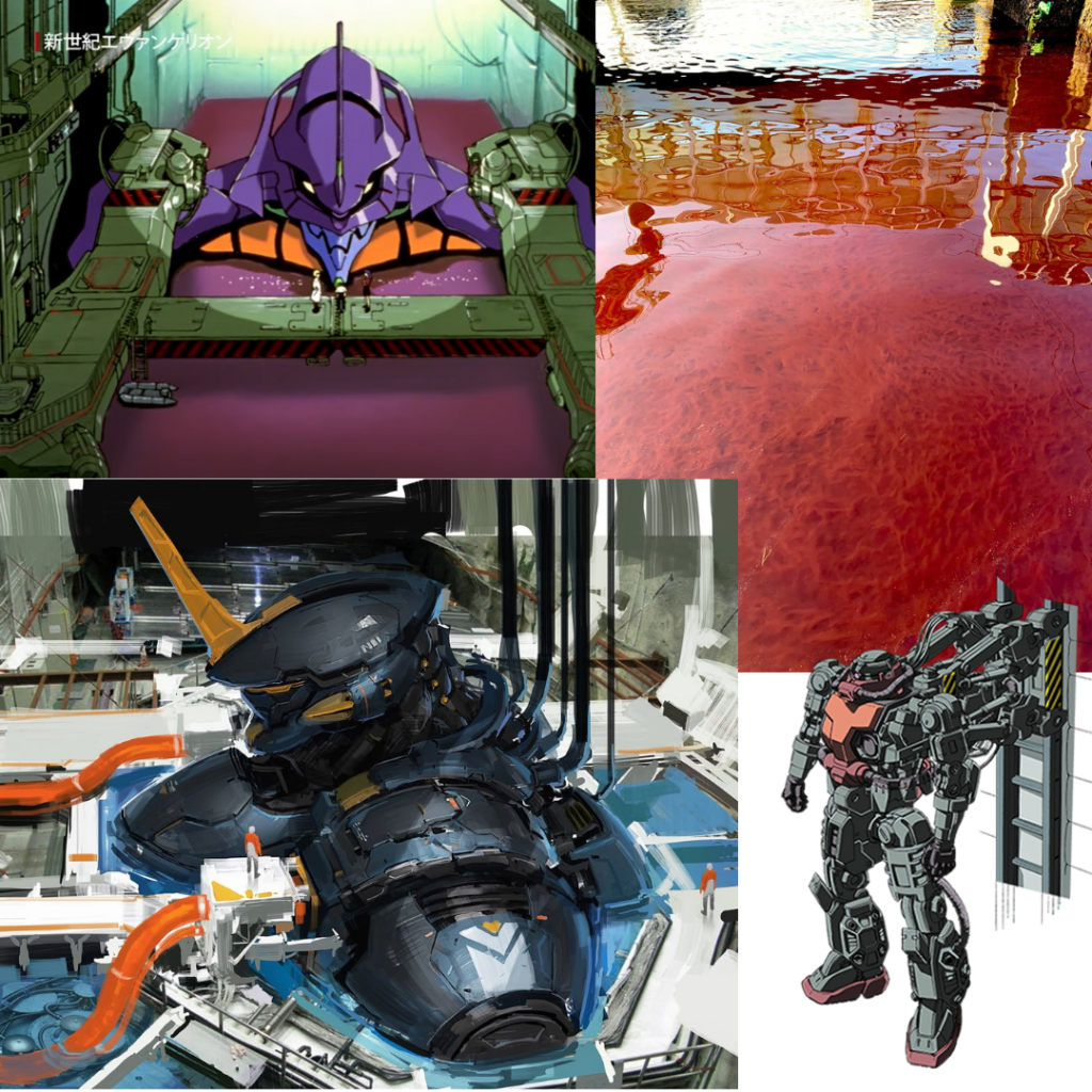 元ネタは色々ありますが、アーティファクトのメカメカしい、パイプやシリンダーが目立つ感じを強調したつもり。赤い海に沈む感じもいいなぁと。レイアウトは左下をイメージ(なんのアニメか良くわかってませんが)