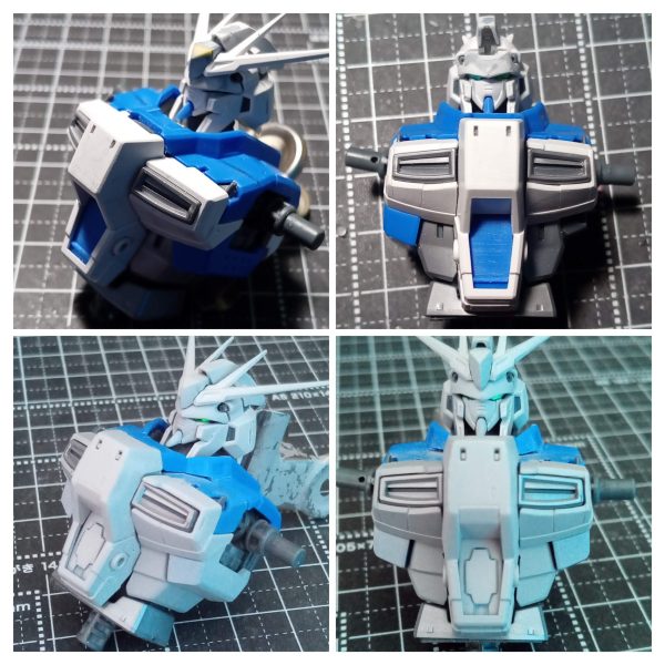 RGのhi-νの制作の進捗。【エフェクトビームサーベルの制作】余っていたビームサーベルにプラ板で土台を作り、エポパテをもり、削る。お湯まるUVレジンで複製し、蛍光ブルーで上塗り。UVレジンは、ブルーとクリアの2種を制作。【胸部ディテール改修】顔のイカツサに負けてるのでwコクピットハッチまわり、ダクトまわりを弄る。・コクピットハッチの横の幅増し、2つの穴をディテール足し、コクピットハッチのディテール追加。・ダクト下のジョイントむき出しをプラ板で蓋。・脇したの排気穴をエポパテでふさぐ。【追記】お湯まるレジンの型作り風景wお湯まる下側(クリア)に型のビームソードと合わせた時のガイドになるもの付けて(2か所あったほうがずれないけど、1個でやった)冷やして固まったら、メンソレータムみたいな離型剤になるものを表面に塗って、お湯まる上側(紫)を上から被せて冷やす。(5枚目)