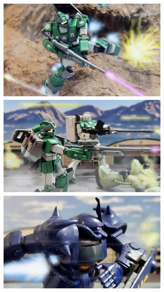 オデッサに対し8つのルートから進攻する地球連邦軍は、宇宙世紀0079年11月7日、レビル将軍総指揮のもと『オデッサ攻略作戦』を開始する❗パウルス中将指揮するヨーロッパ方面MS大隊の任務はオデッサ鉱山基地Nポイントの制圧、さらに本作戦で最も驚異となるミサイル基地エリア攻略である。ロン・コウ少尉率いる第3小隊は味方の援護射撃の中、先陣を切って山肌を駆け降りNポイントへと突入を開始‼️眼下に見えるオデッサエリアNポイントからの迫撃砲を掻い潜りながら突き進む👊✨損害を出しながらもベース内に取りつくヨーロッパ方面MS大隊。予想通り激しい攻防戦となりオデッサ Nポイントは混戦状態となっていった。ロン・コウ少尉は激戦の中、他の小隊とも冷静に連携し着実にジオン部隊を撃破していく…。一際活躍が目立つジム・スナイパーカスタム。その様を見極めた1機のグフが猛然とロン・コウ少尉に接近する‼️