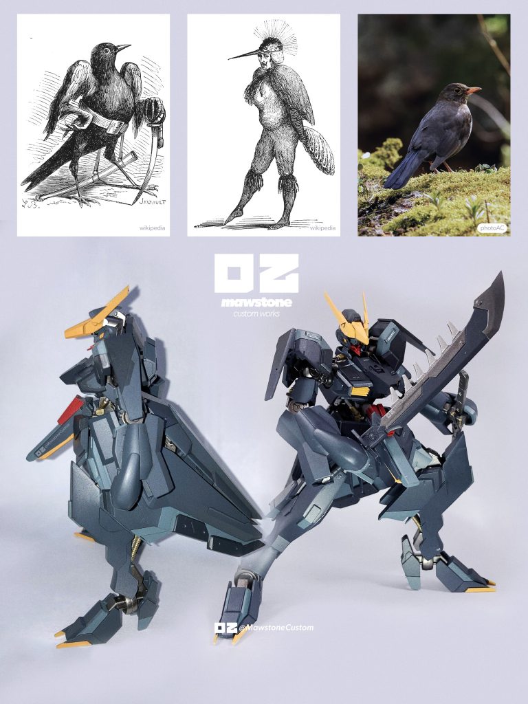 カラーリングはクロウタドリを参考にしたもので、全体的なスタイルは二つのイラストから着想を得ています。鳥と男性のイラストは Wikipedia 掲載のパブリックドメイン画像を使用しており、クロウタドリの写真は著作権フリー素材サイト「写真AC」からダウンロードしたものです。以上の点から、イラストおよび写真の著作権については問題ありません。