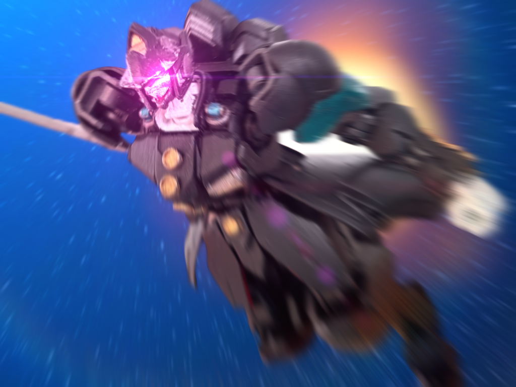 瞬間、視界を稲妻が走る。黒い、獣のような機体がまっすぐ突っ込んできた。