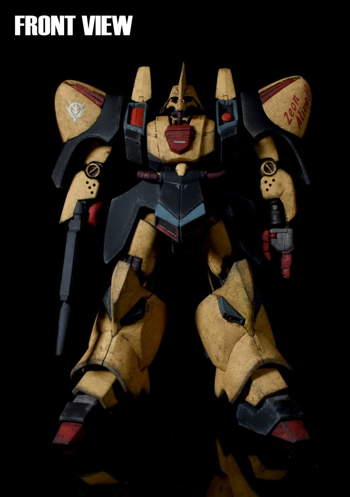 フロントビュー正規品よりも流通の多い鹵獲品の方が入手性が高そうなので、エネルギーガンから連邦製のライフルに変更しています。また、袖付き仕様ズサの空になったミサイルポッドが印象的だったので、この機体のミサイルもひとつ空きのある状態にしています。