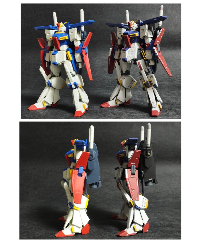 ▲ノーマルと比較(斜め前方、横側)胸部の角度UP、ウイングアーマーのディテール、ふくらはぎのアーマーなどにディテール追加。