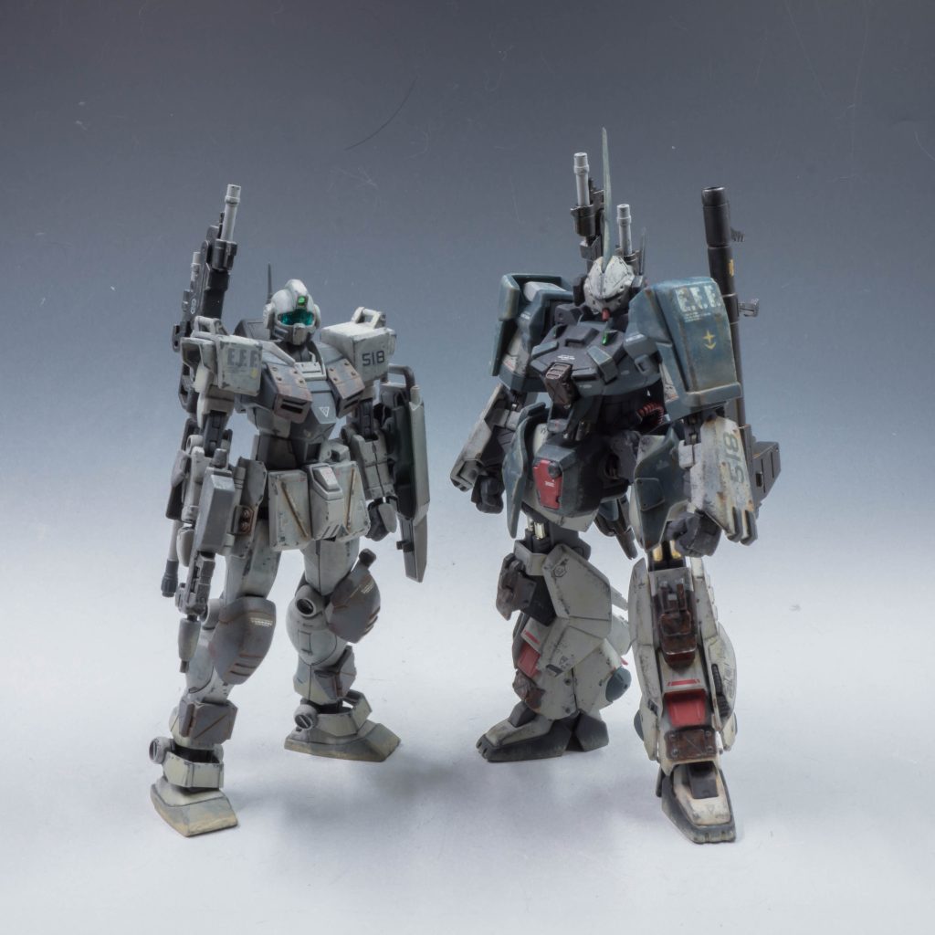 （作工程ではないですが…(;´･ω･)　乗り換え前のGM遊撃隊仕様機（強襲タイプ）との2ショット。 