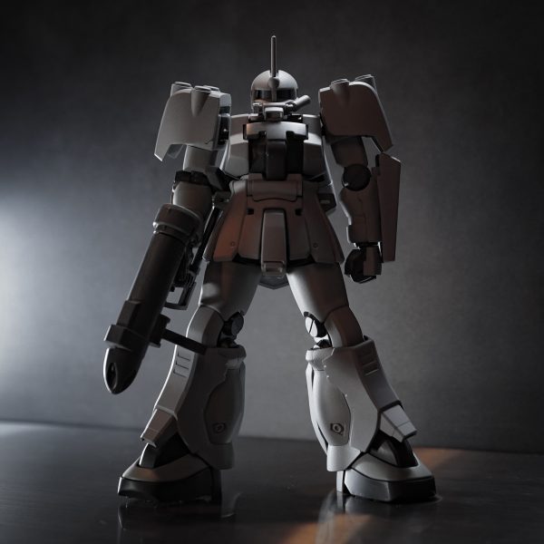 ボディと手足をごっそりF2に変更して、特徴的な部分だけザクマリナーから移植。一旦捨てサフ後に素立ちバランスチェック。やはり頭は潰さないとダメだな。サブロックガンはストックとサブグリップが邪魔で綺麗に持てないので要工夫。設定は気にせず流用パーツでそれっぽい武器をスクラッチした方が早いかな。一応バックパックも合わせ目消して取り付けたけどどうもこの形状は昔から好きじゃないので、先輩水泳部ズゴックの系譜で並列ロケット型にしたい。ちょうどHGUCズゴックのバックパック余ってるけどコレジャナイんだよなー。もっと太い物デカい物を背負わせたい。マブチ水中モーター的な1本でもいいか。あと股関節と太腿部と上腕で少し延長が必要かな。袖口と足首フレア等はうすうす攻撃して、動力パイプをA.O.Z的なツルっとした物で自作予定。（5枚目）