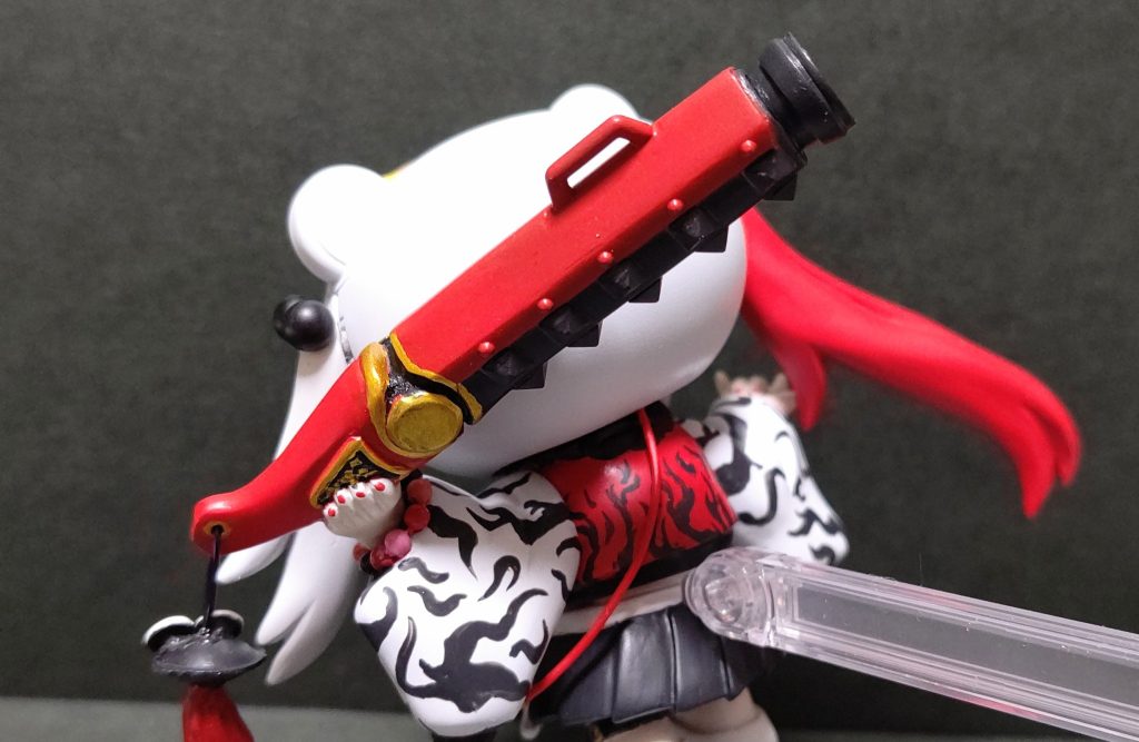 武器の金棒バズーカ？もフルスクラッチで再現。バーニアやディティールアップパーツでモールドなどを再現しました。