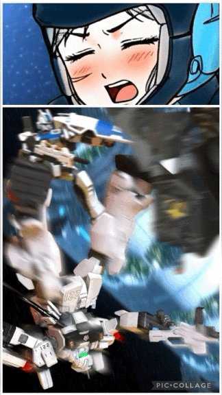 『何考えてるの、こんなときに!』「いつだって——」 シュトゥルム・ザックが、間近に迫った。そのまま、組み合う形になる。「考えているのは——君との未来のことだけだ!」叫びながら、ヘントは機体を回転させ、巴投げのように敵機を投げ飛ばした。「これだけ戦えるならもう受けられるだろう!さすがの俺ももう待てん!復命しろ、キョウ・ミヤギ!」『復命って……最悪!そのフレーズ!!』 言って、ヘントの後ろにつき、敵を捌いていく。「返事は——!?」『断る理由がないでしょう!!!!』