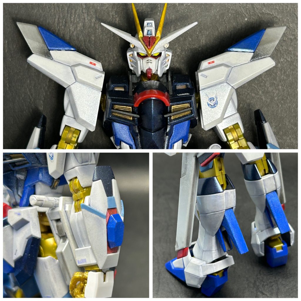 配色は「初◯ミク」ストライクフリーダムの色使いに惚れてしまい、それを参考に、一部を青系へ変更しました。デカールは新しく発売したSEEDFREEDOM用のを使用