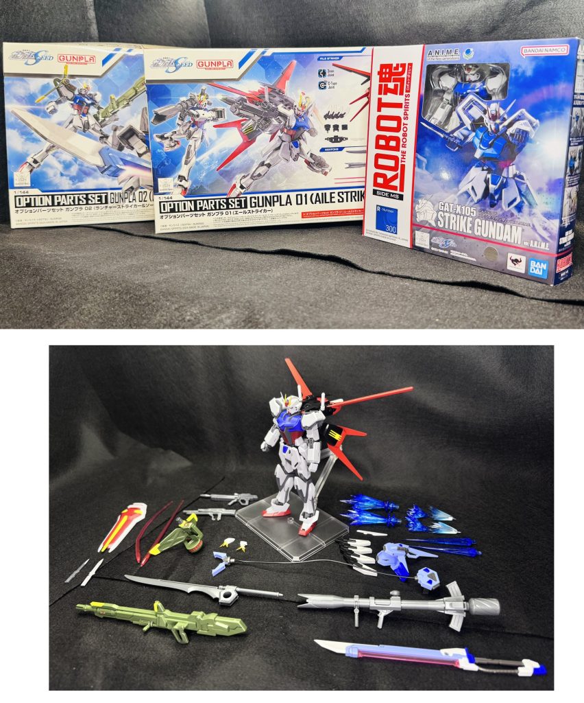 ビームサーベルを加熱して曲げてみたりビルダーズエフェクトパーツをクリアブルーで塗装して、販売品のセットに近づけるように用意してみました。