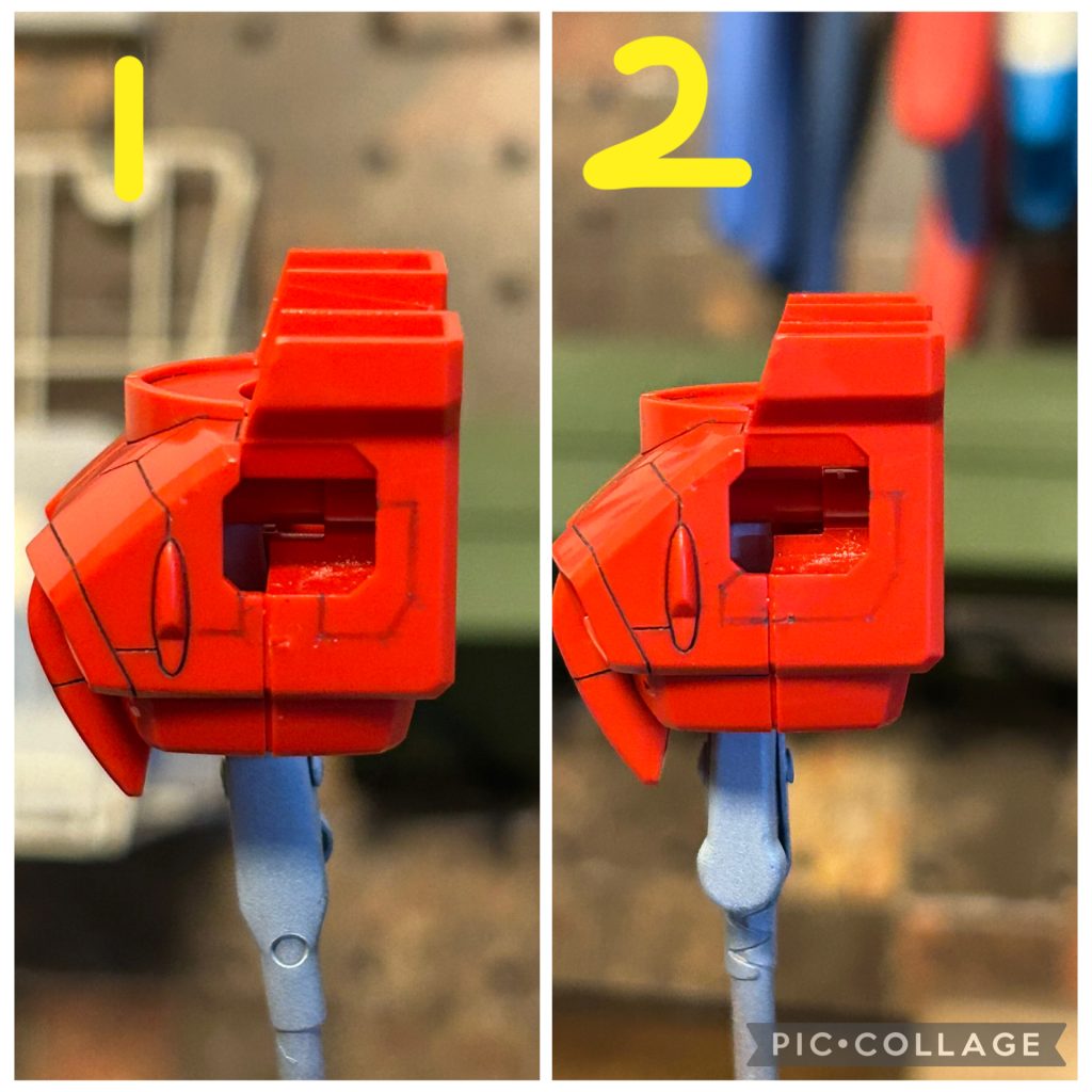 写真1、2は胸部側面です。腕が付いたら見え難くなる場所ではありますが、チラ見えの時の為に彫ります😊パネルの形は好みです。写真1は分割。写真2は一体型です。完成写真は後ほど😊