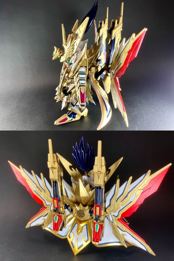 ◾️天下無双大将軍数多の経験を糧として、心技体の全てを極めた信長ガンダムエピオンが出世した姿。元来の姿から更に強化された近接戦闘力に加え、長距離砲、分離別働可能な支援メカ、高速移動形態への変形などあらゆる武装を備えた正に完全無欠の存在！